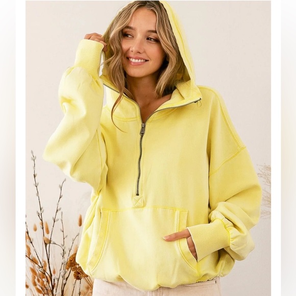 BiBi Tops - Yellow Oversized Half Zip Women's Hoodie size medium